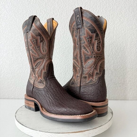 NEW Rod Patrick Mens Cowboy Boots Size 8B Brown Shark Leather Western Square Toe - Picture 1 of 12